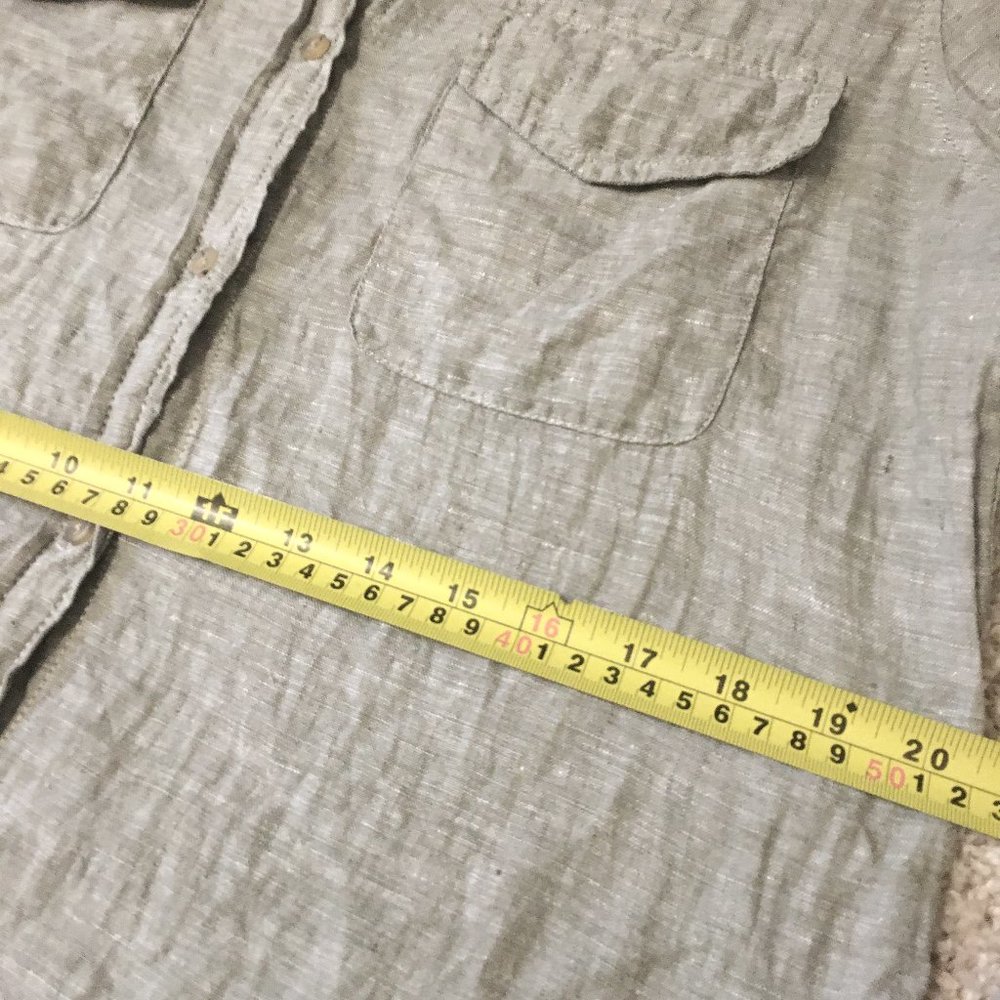 100% Linen Neutral Beige Button Down Utility Shirt Oversized XS Coastal Joe Fres - Picture 10 of 13